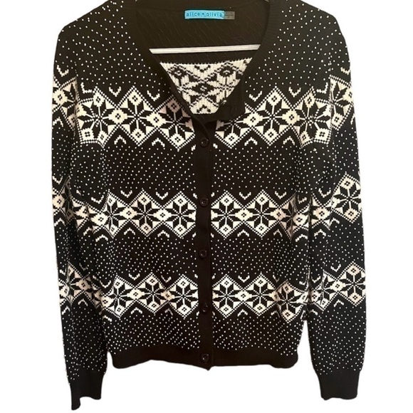 Alice + Olivia Snow Jacquard And Beads Carnigan Wool Knit Sweater S/P - Picture 5 of 5